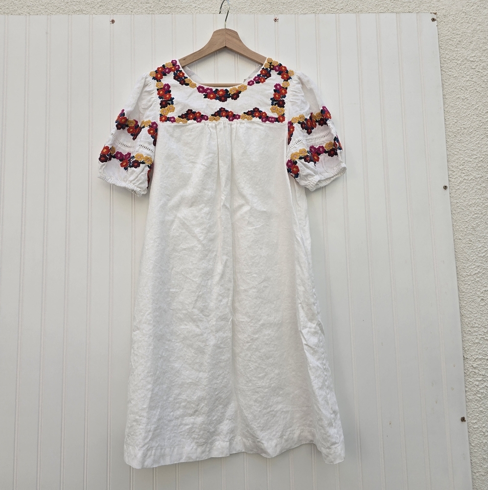 Boden Embroidered Cotton Shift Dress In Bright White Size 4R